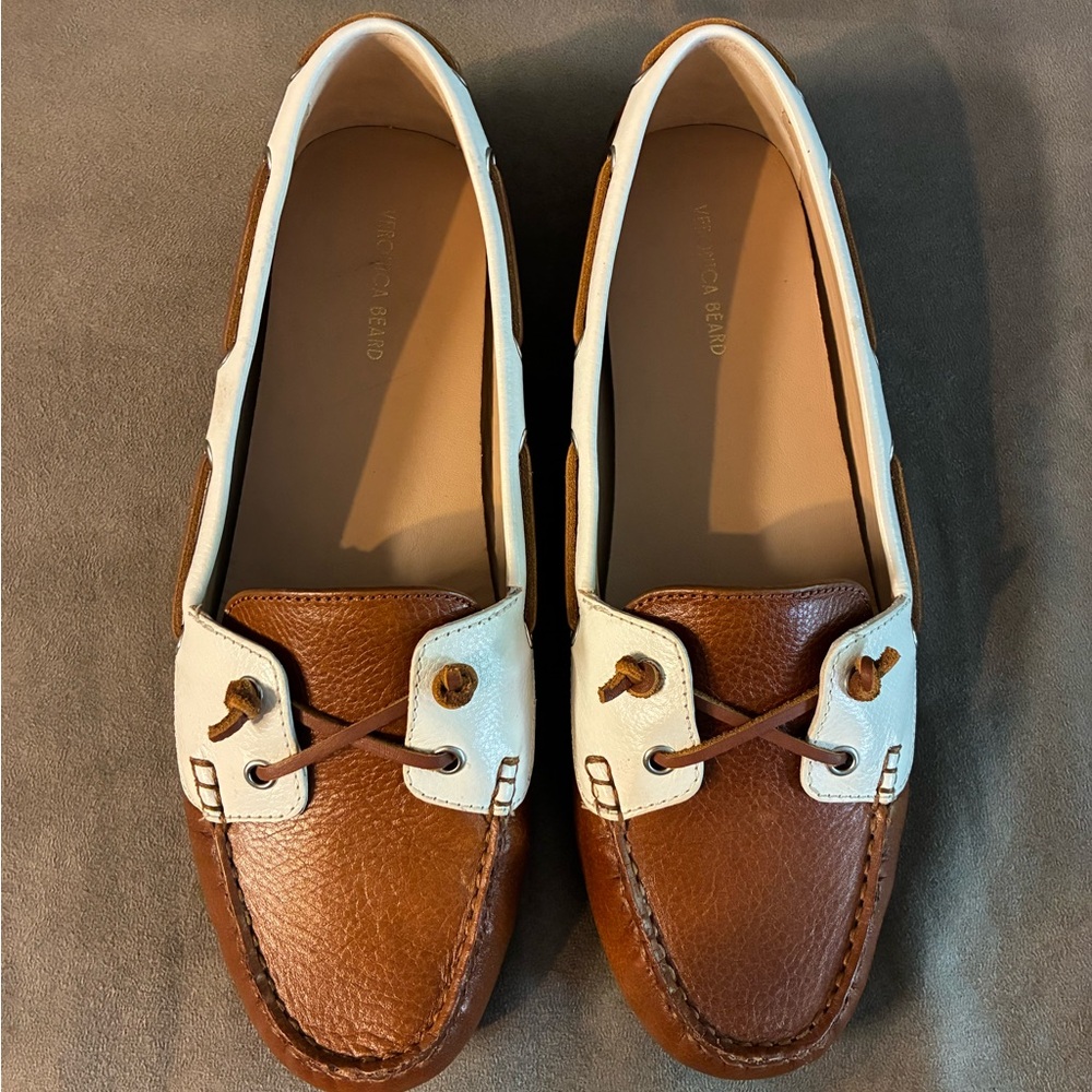 Veronica Beard Jia Boating Shoes – Size 11 (White/Brown Leather)